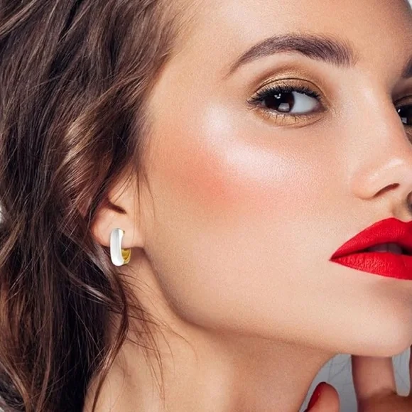 # 16 Sterling Silver Chunky Enamel Huggie Hoop Earrings - Picture 3 of 8